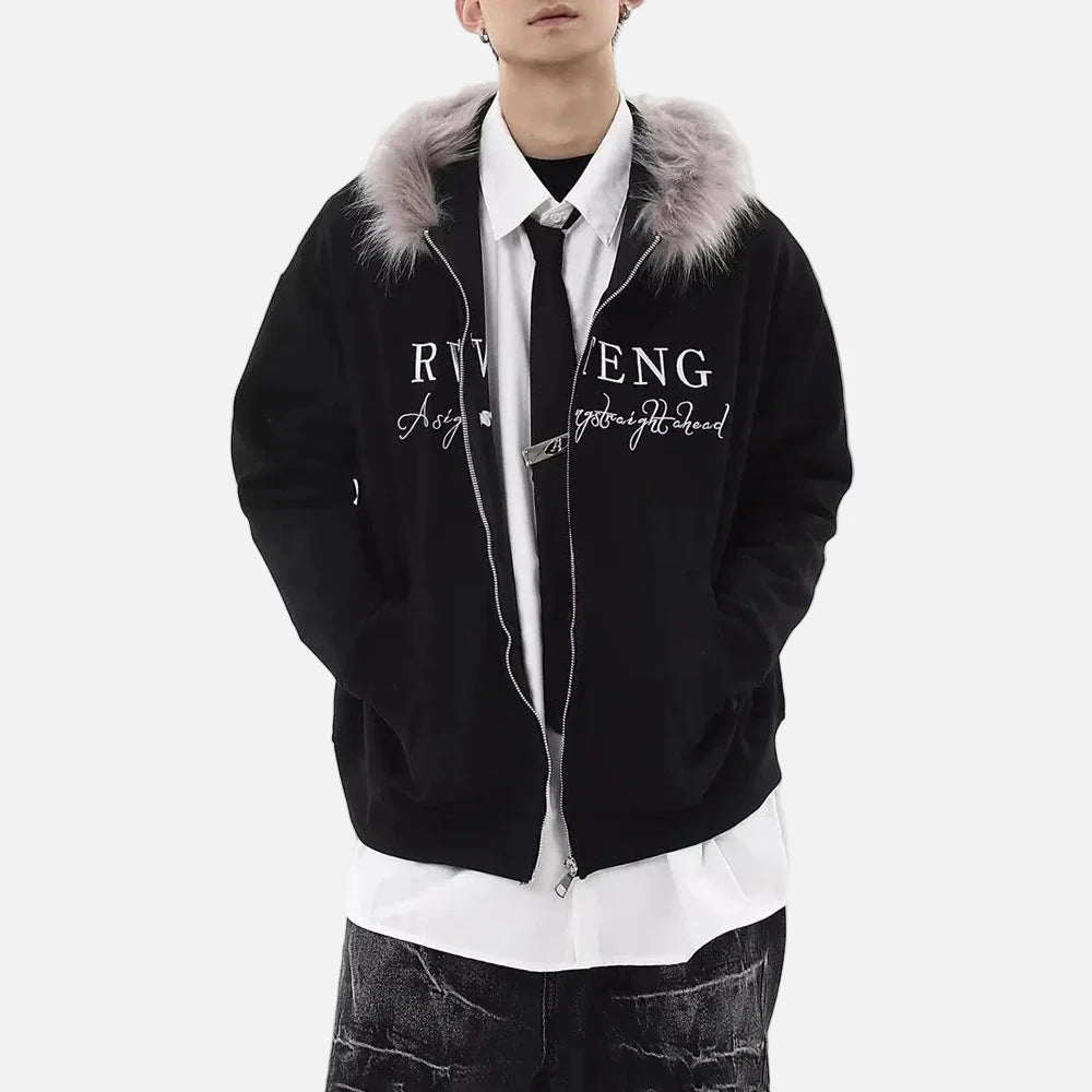 Lässiges Sweatshirt mit Reißverschluss und Kapuze aus Kunstpelz