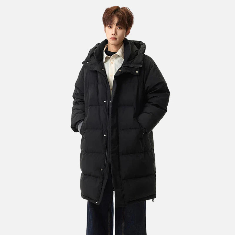Fashionable Solid Color Hooded Puffer Zipper Coat