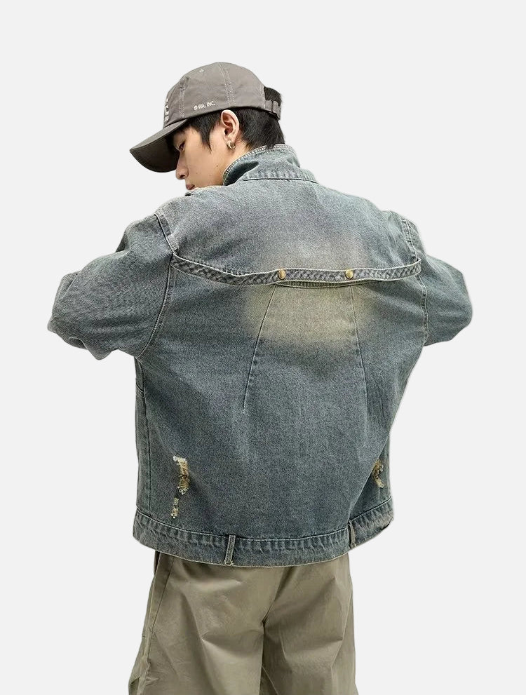Veste en jean tie-dye à plis chics