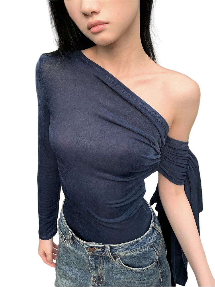 Y2K Off-Shoulder Knitted Long Sleeve Women's Top