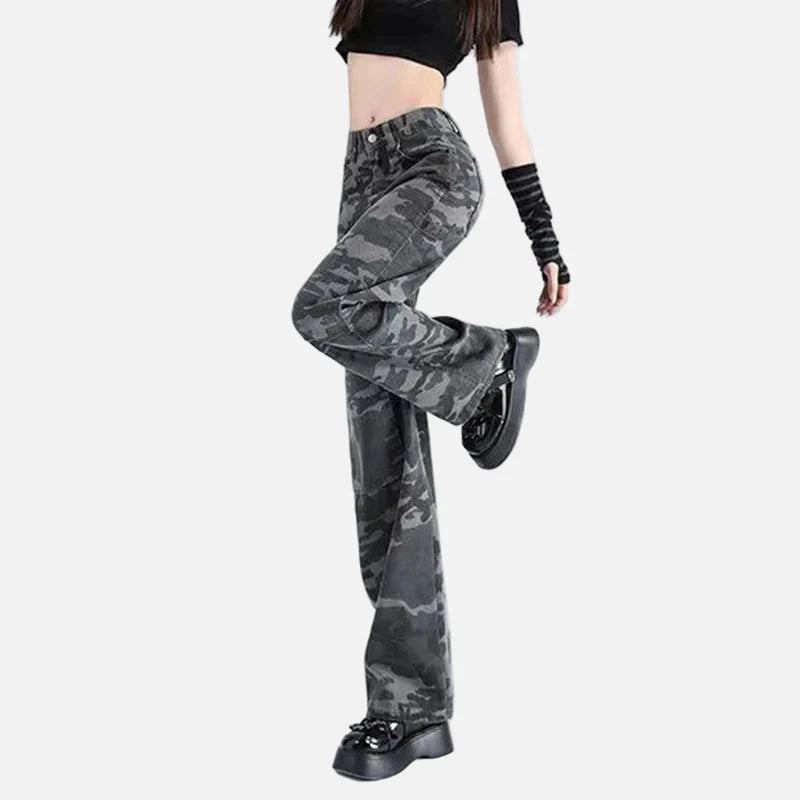 Y2K Camouflage High Waisted Wide Leg Jeans