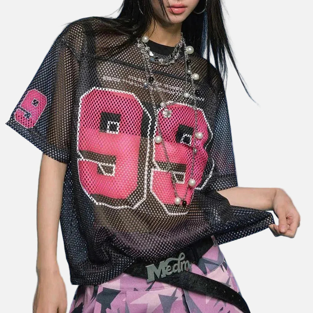 Breathable American Mesh Letter Sports T-Shirt