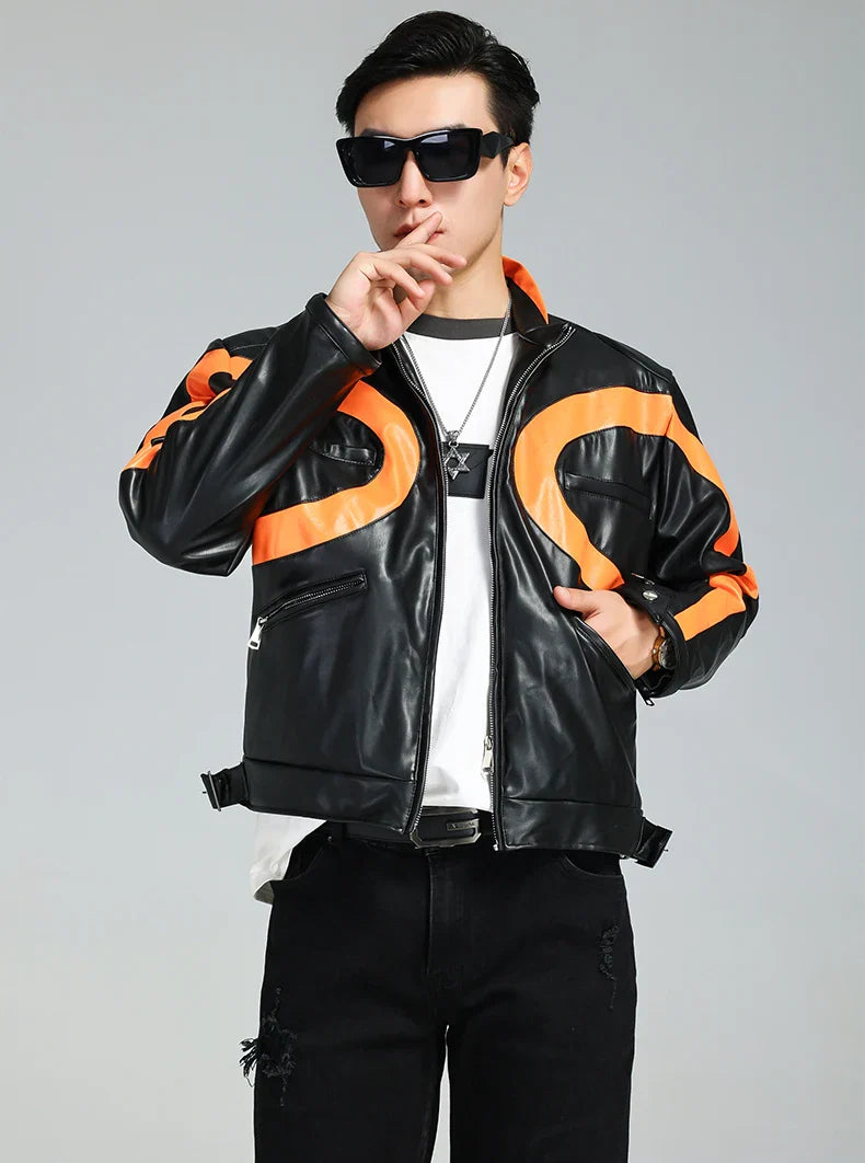 Luxuriöse, elegante Herren-Lederjacke im Patchwork-Design