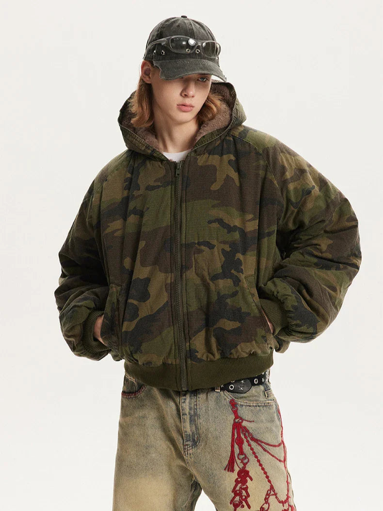 Veste d'hiver camouflage en fourrure épaisse