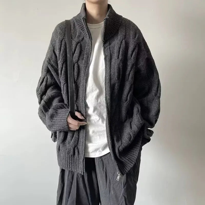 Herbstlicher Retro-Strickcardigan mit lockerem Stehkragen, locker geschnitten