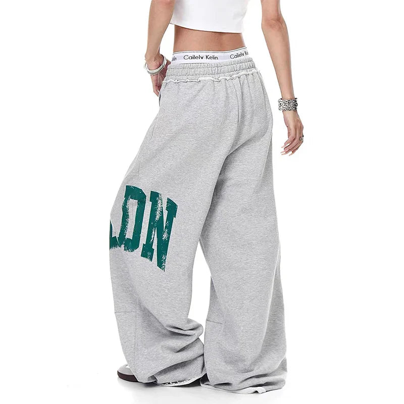 Streetwear Oversize-Jogginghose in Grau mit japanischem Print