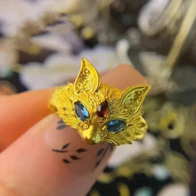Bague renard en or pur, bague ajustable