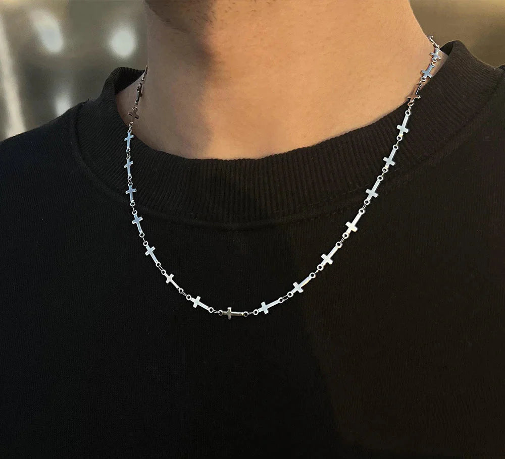 Men Punk Titanium Steel Cross Chain Necklace
