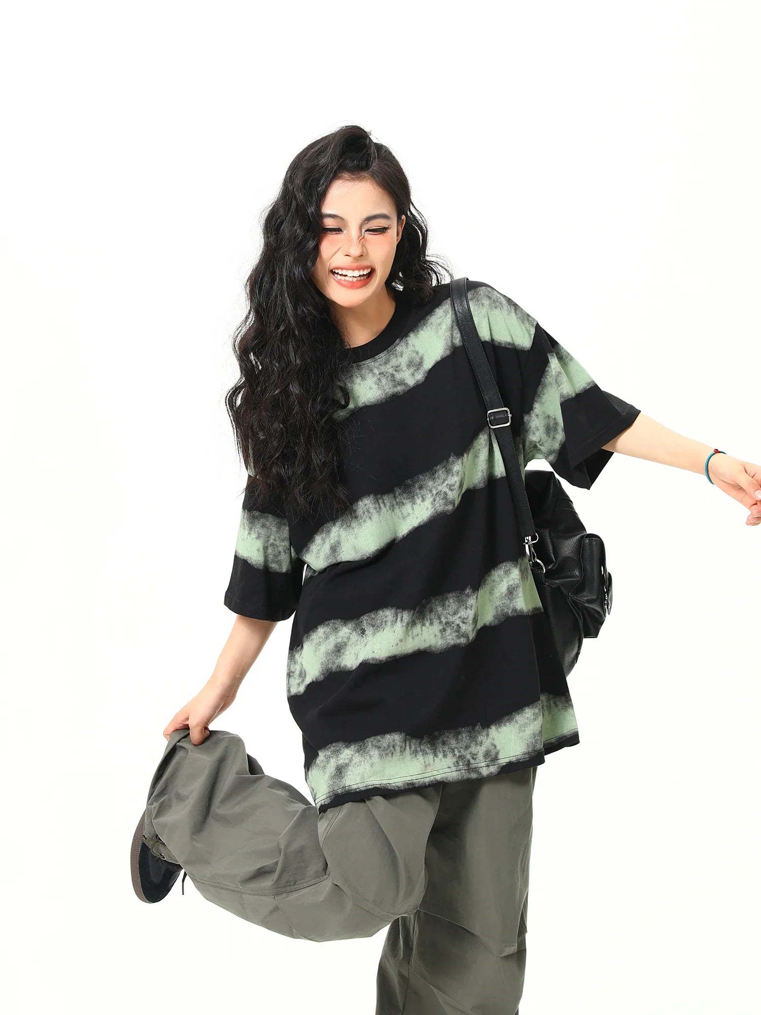 Streetwear Striped Retro Inkjet T-Shirt
