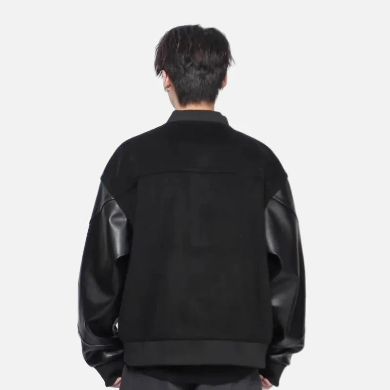 Veste universitaire de baseball vintage en cuir PU patchwork