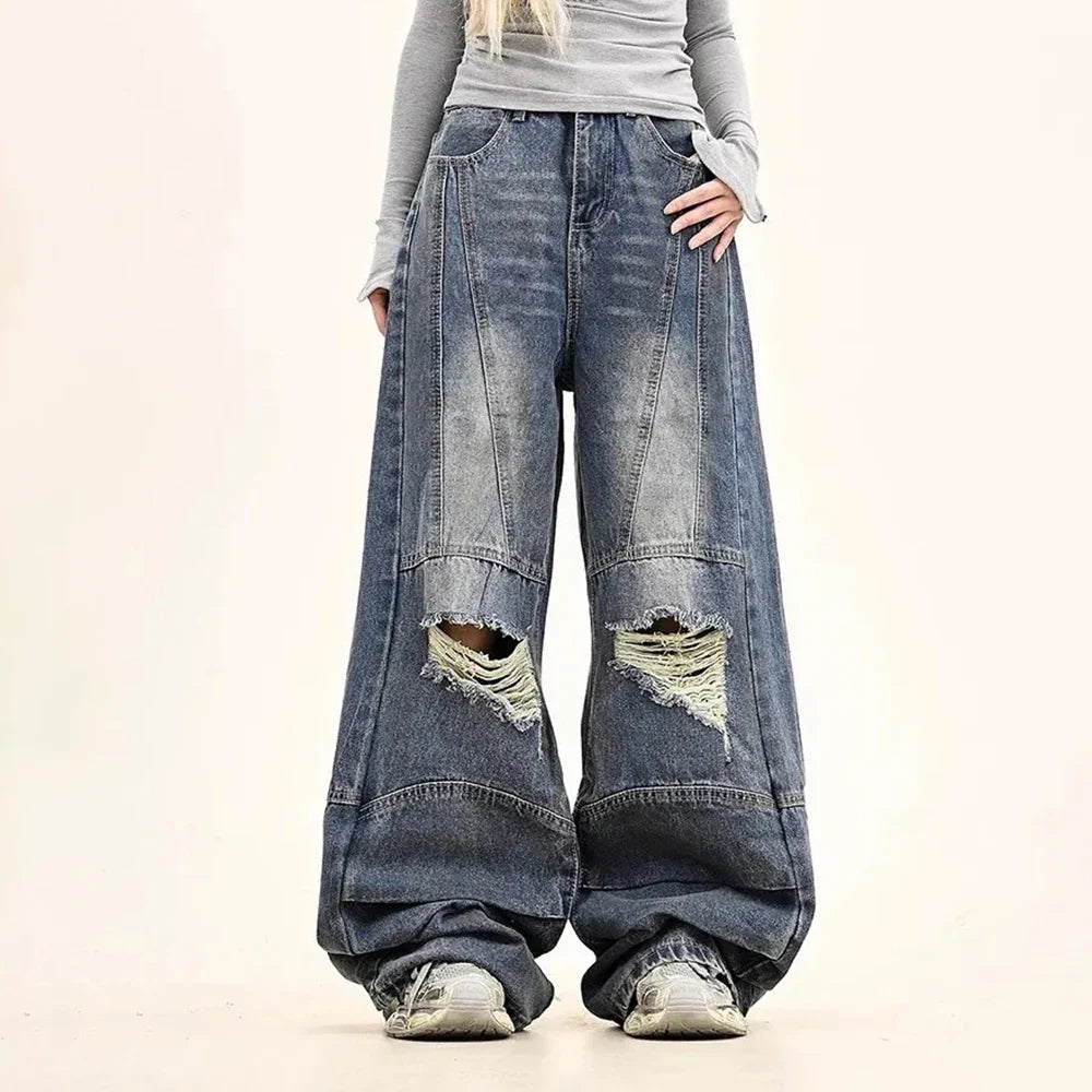 Amerikanische Jeans mit Rissen, einfarbig