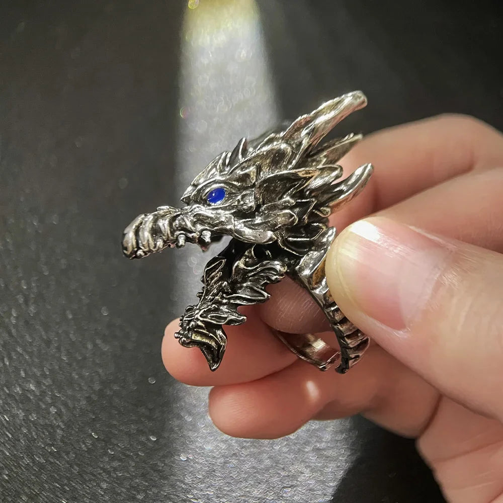 Y2K Stahldrache Großer gotischer Ring