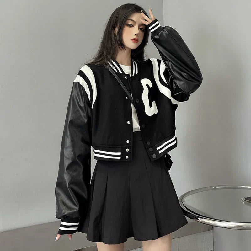 Autumn Korean Letter Embroidery Leather Jacket