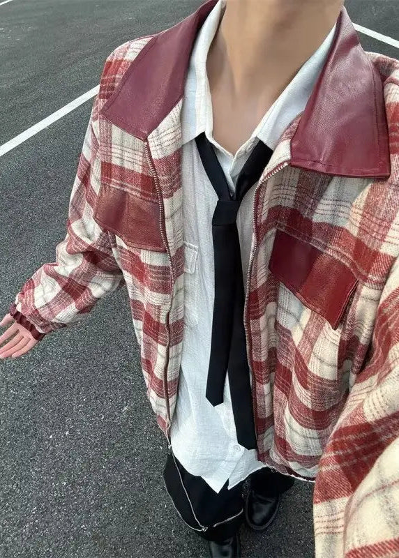 veste en cuir patchwork de style japonais