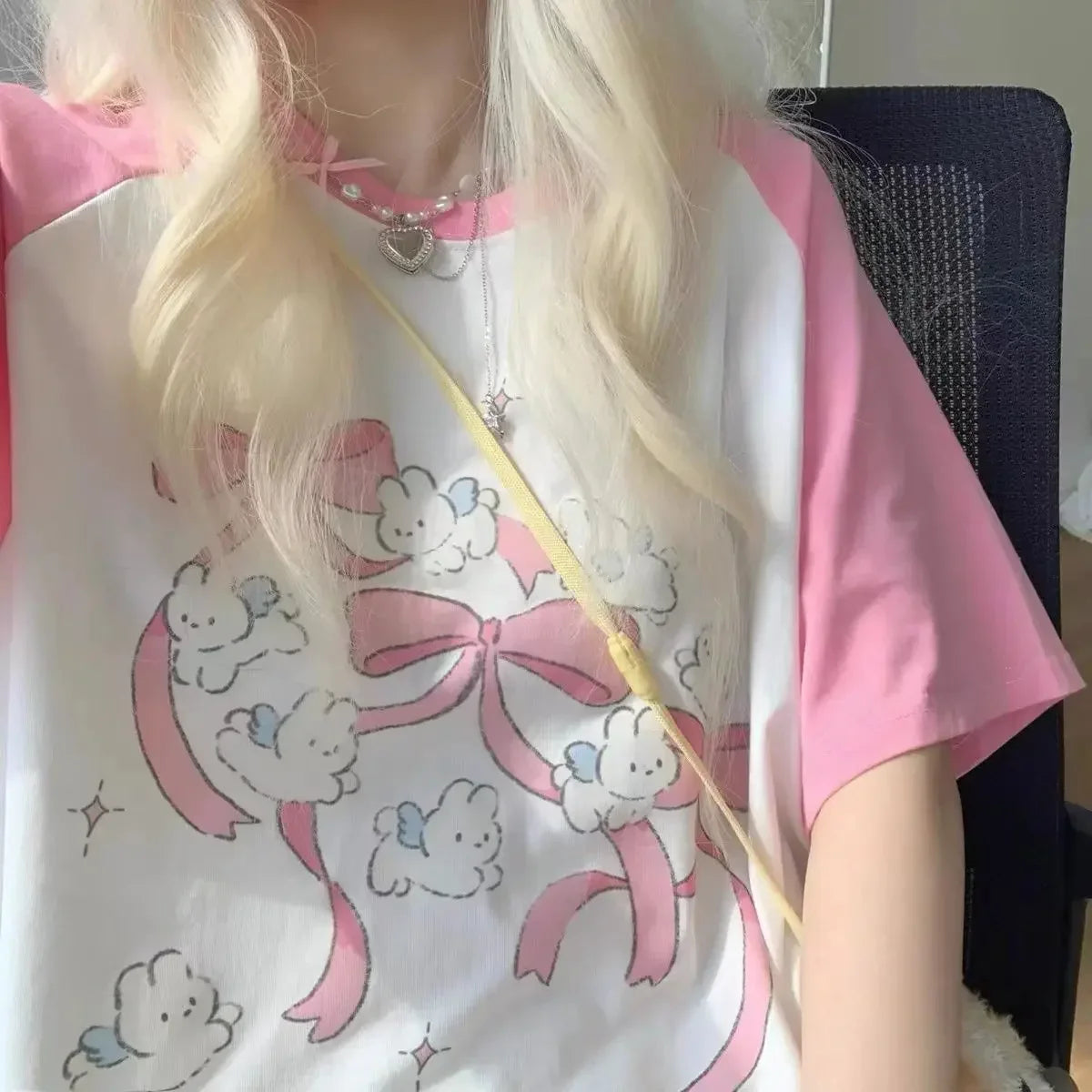 Süßes rosa Kawaii-T-Shirt mit Hasenmotiv
