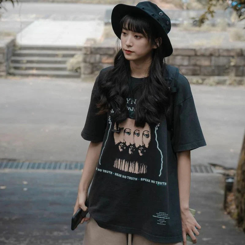 Vintage-T-Shirt mit psychedelischem Figurenprint im Used-Look