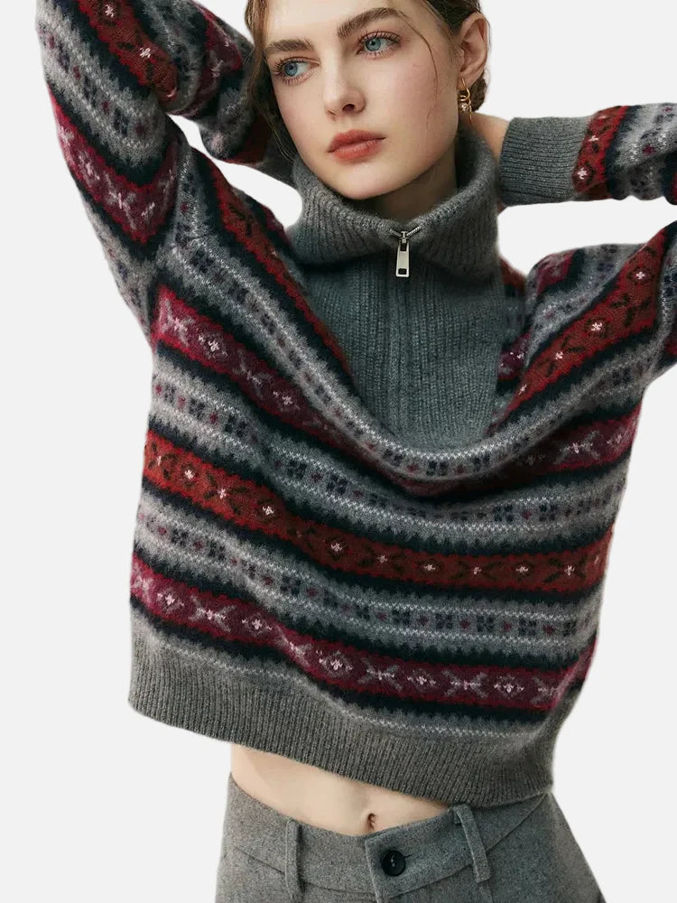 Gemütlicher Vintage-Strickpullover mit halbem Reißverschluss