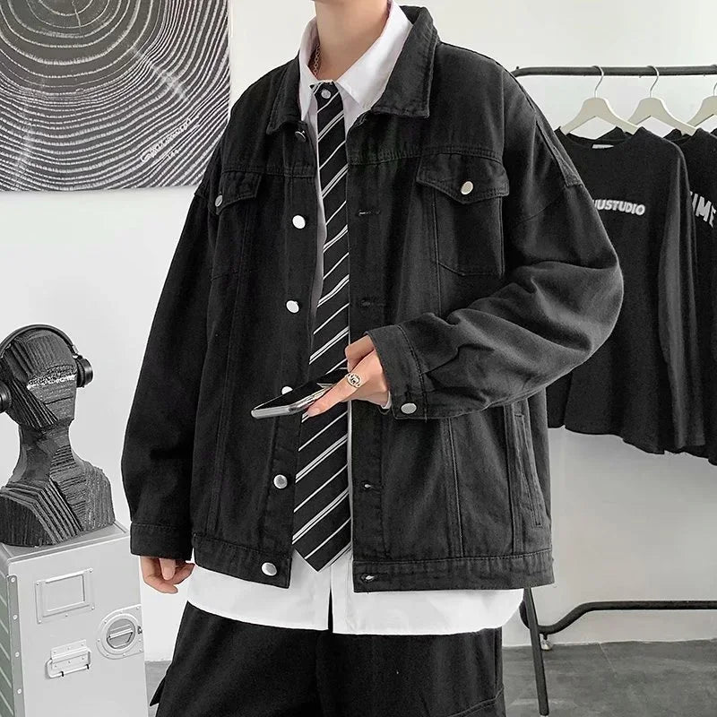 Veste en jean coréenne verte classique, confortable et tendance