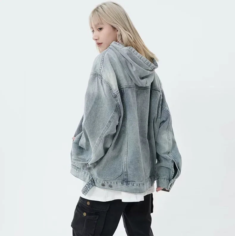 Sweat à capuche en jean style rétro américain pour couple