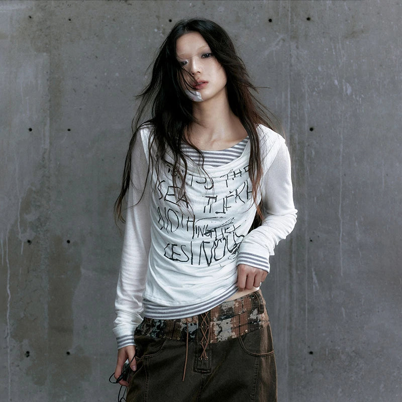 T-shirt vintage japonais patchwork Y2K