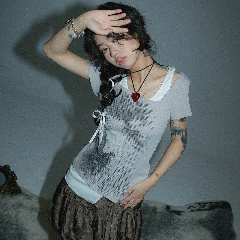 T-shirt à manches courtes patchwork grunge vintage