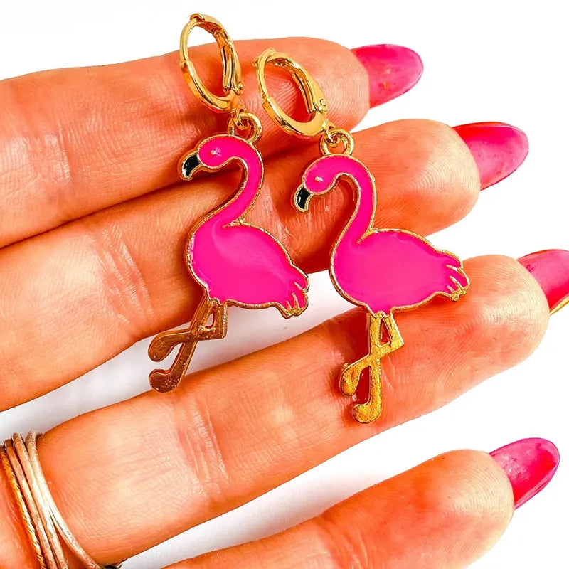 Golden Flamingo Charm Handmade Earring