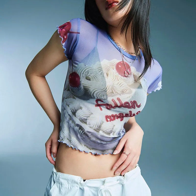 T-shirt en maille style grunge cyber Y2K