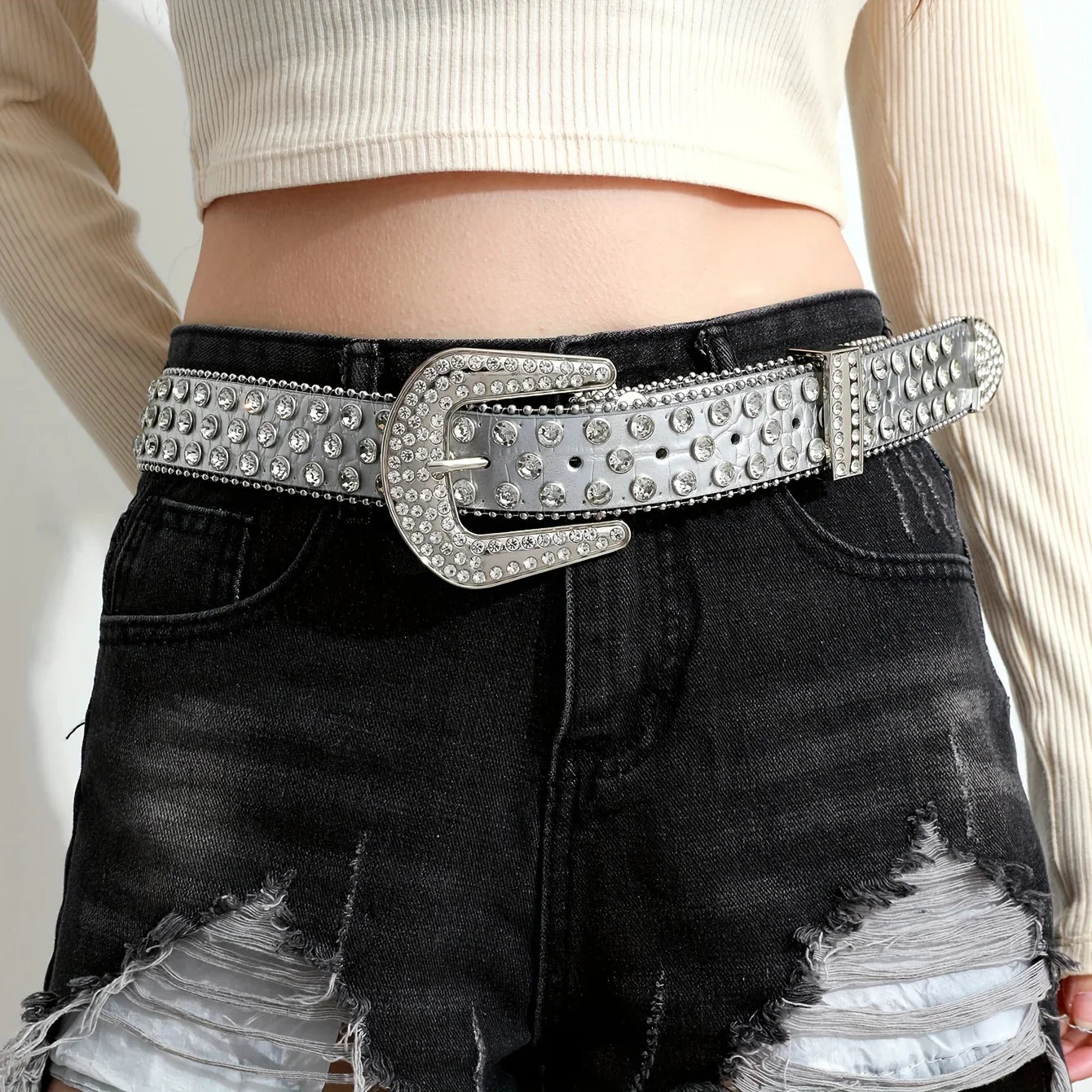 Rhinestone Leather Y2K Belt