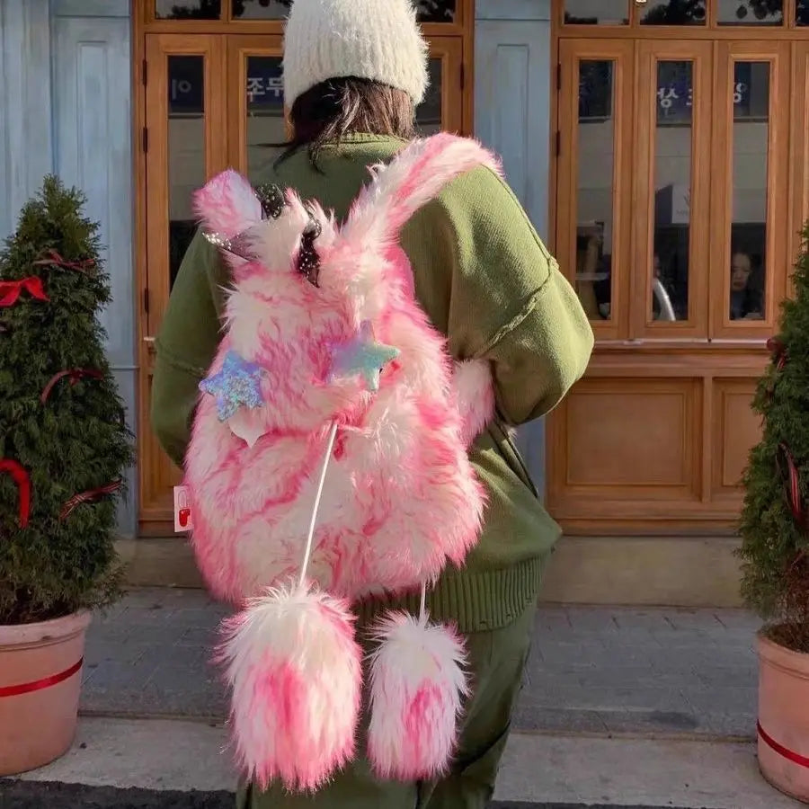Mochila Soft Pink Plush Y2K Rucksack