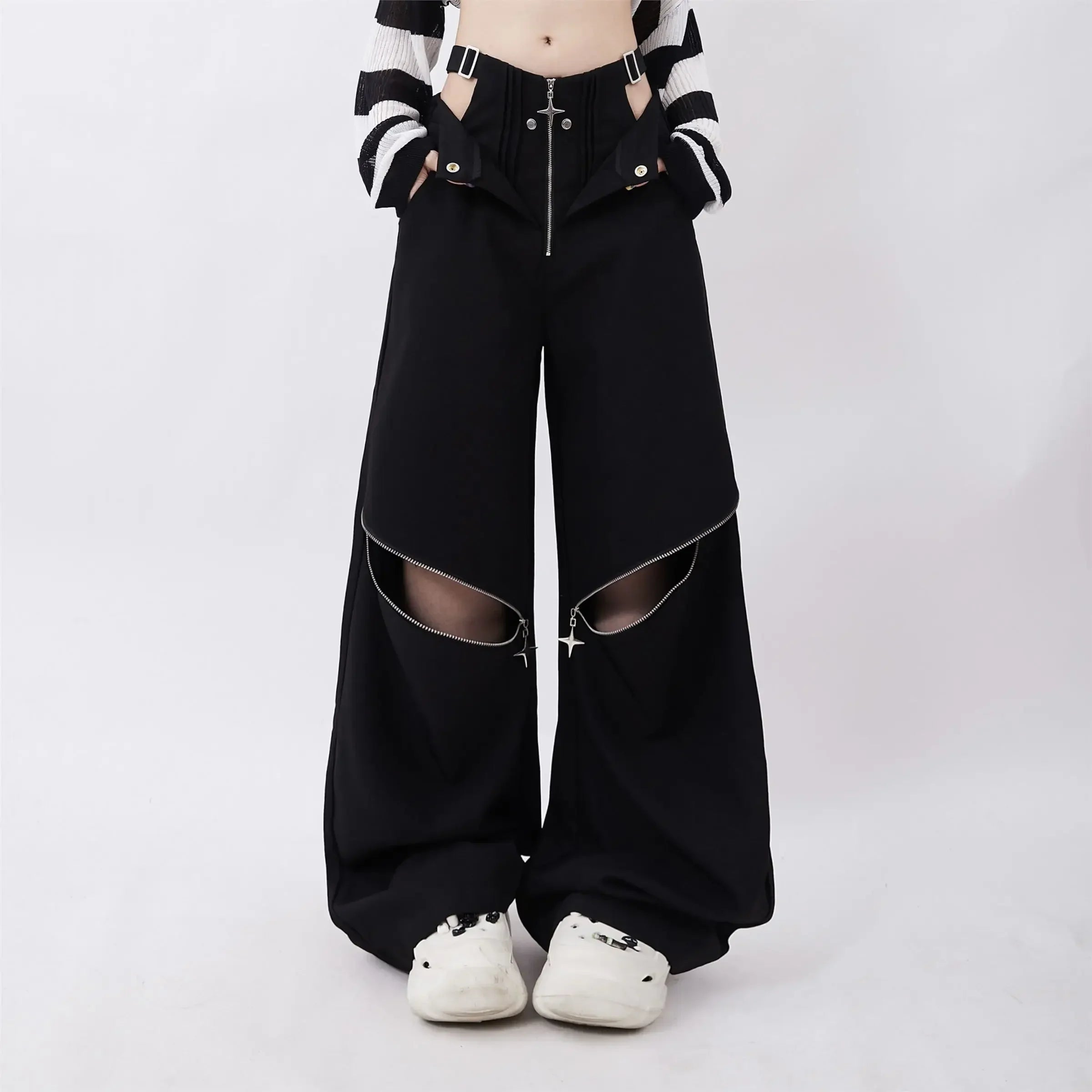 Pantalon cargo noir à fermeture éclair