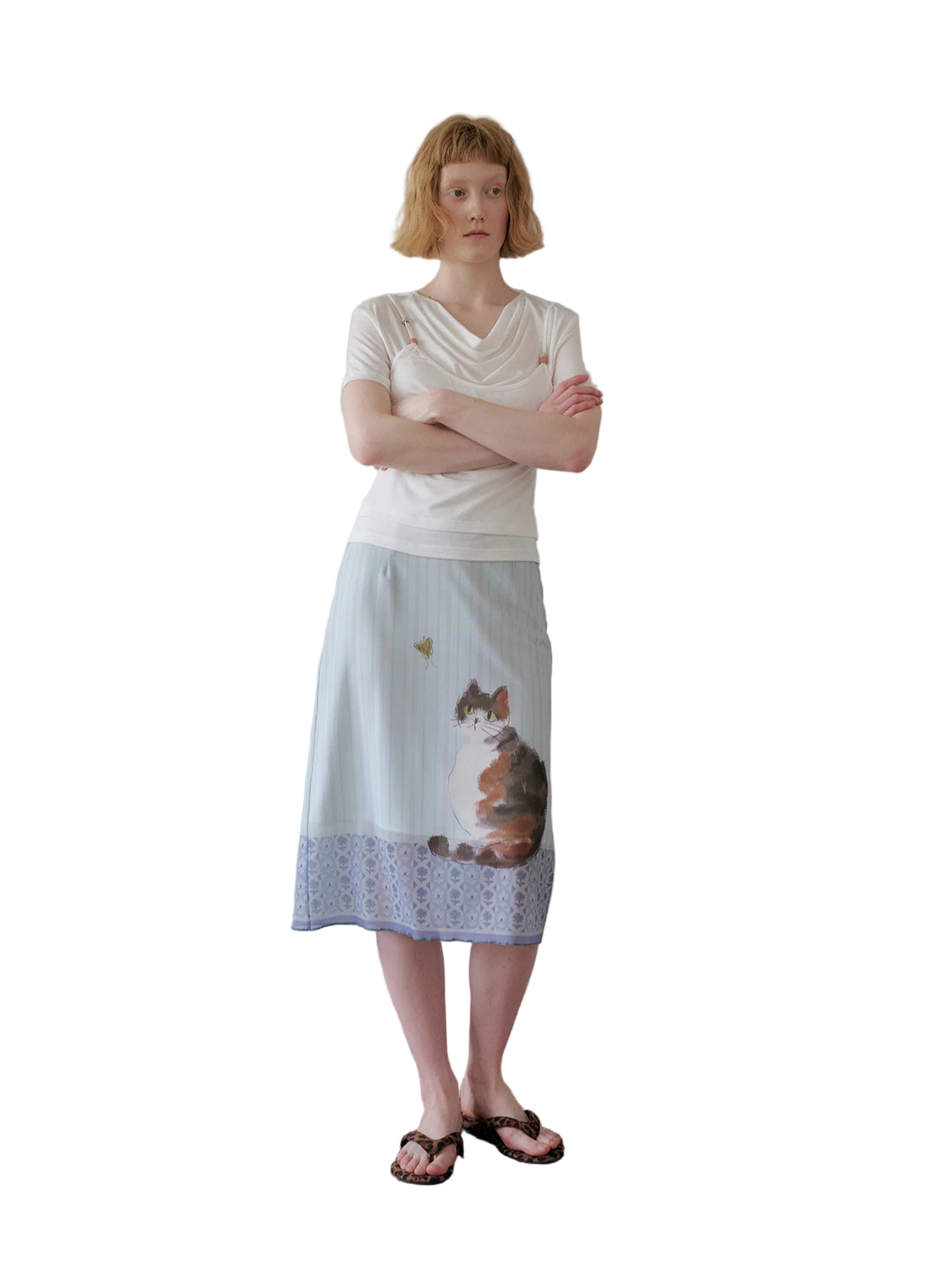 Y2K Cat Print Mesh A-Line Skirt