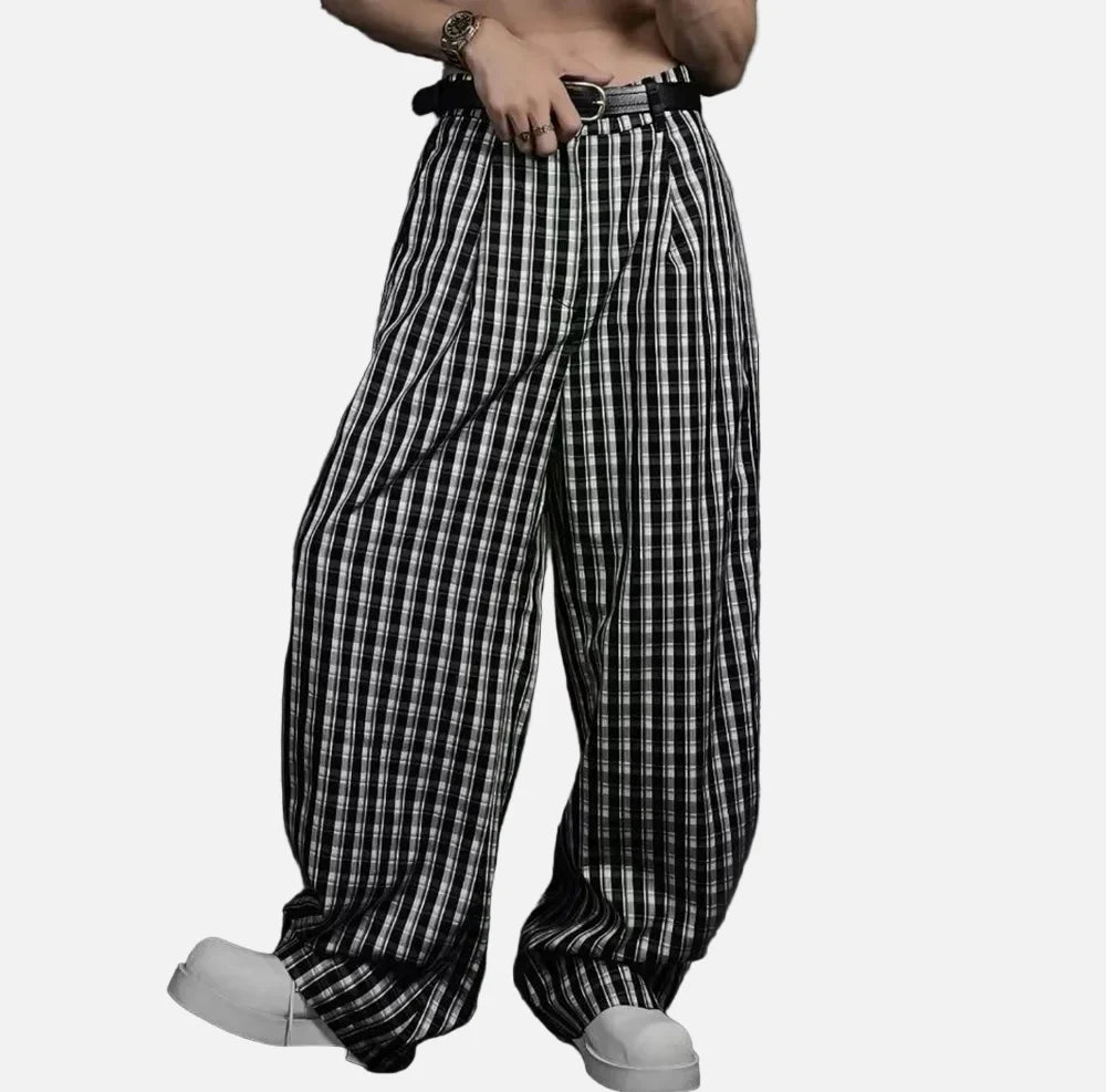Lässige Hose mit Karomuster und Streifen im Herbst-Look, gerades Bein