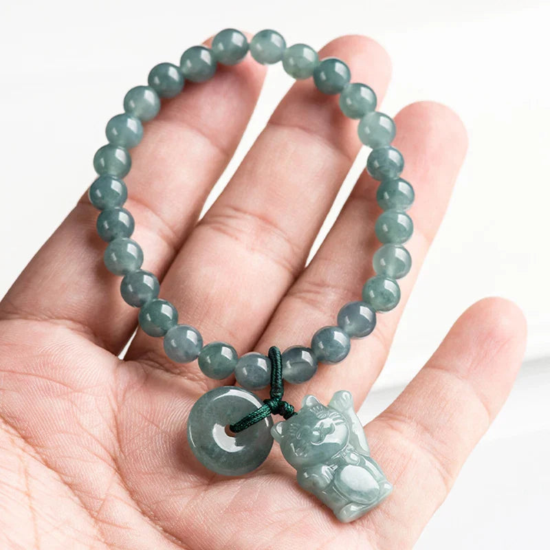 Bracelet porte-bonheur chat en jadéite bleue Talisman