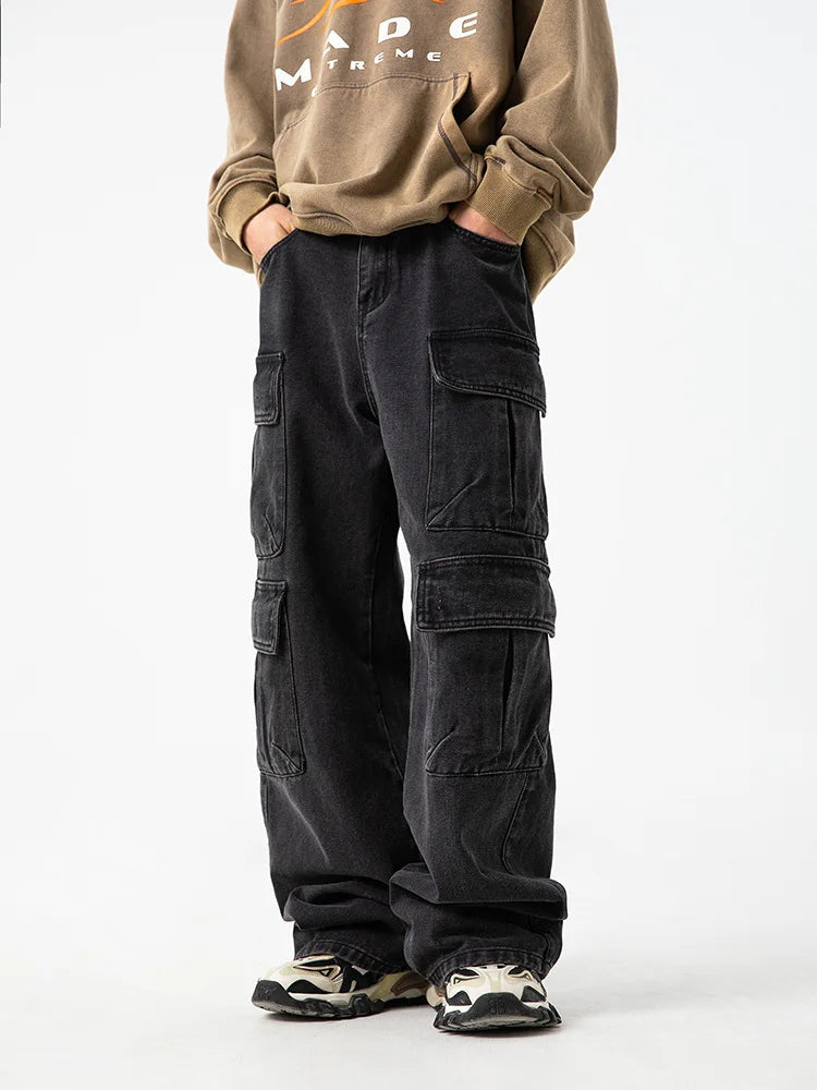 Jean cargo en denim noir et bleu pour vêtements de travail