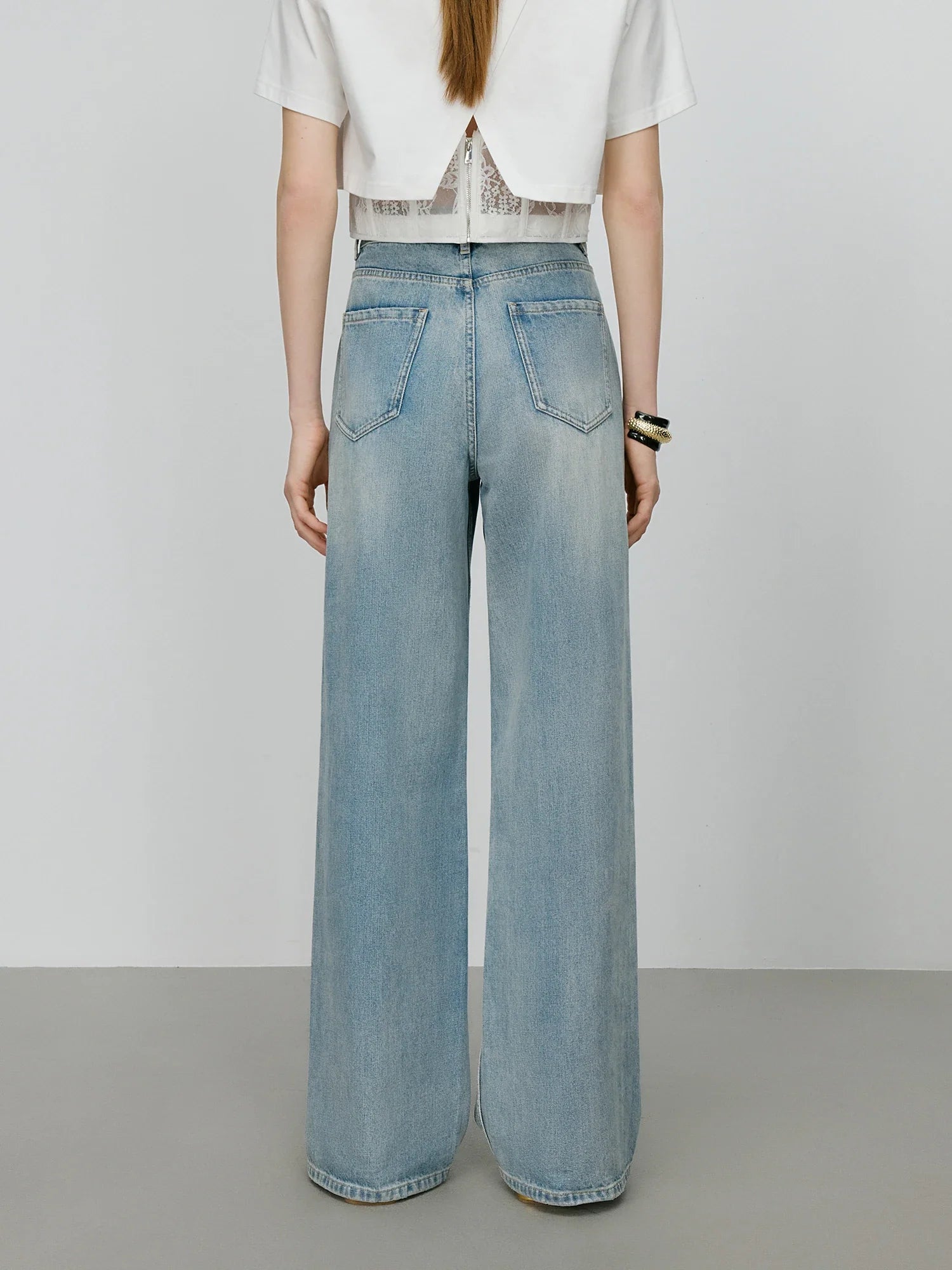 Vintage Wash Distressed Relaxed Straight Jeans