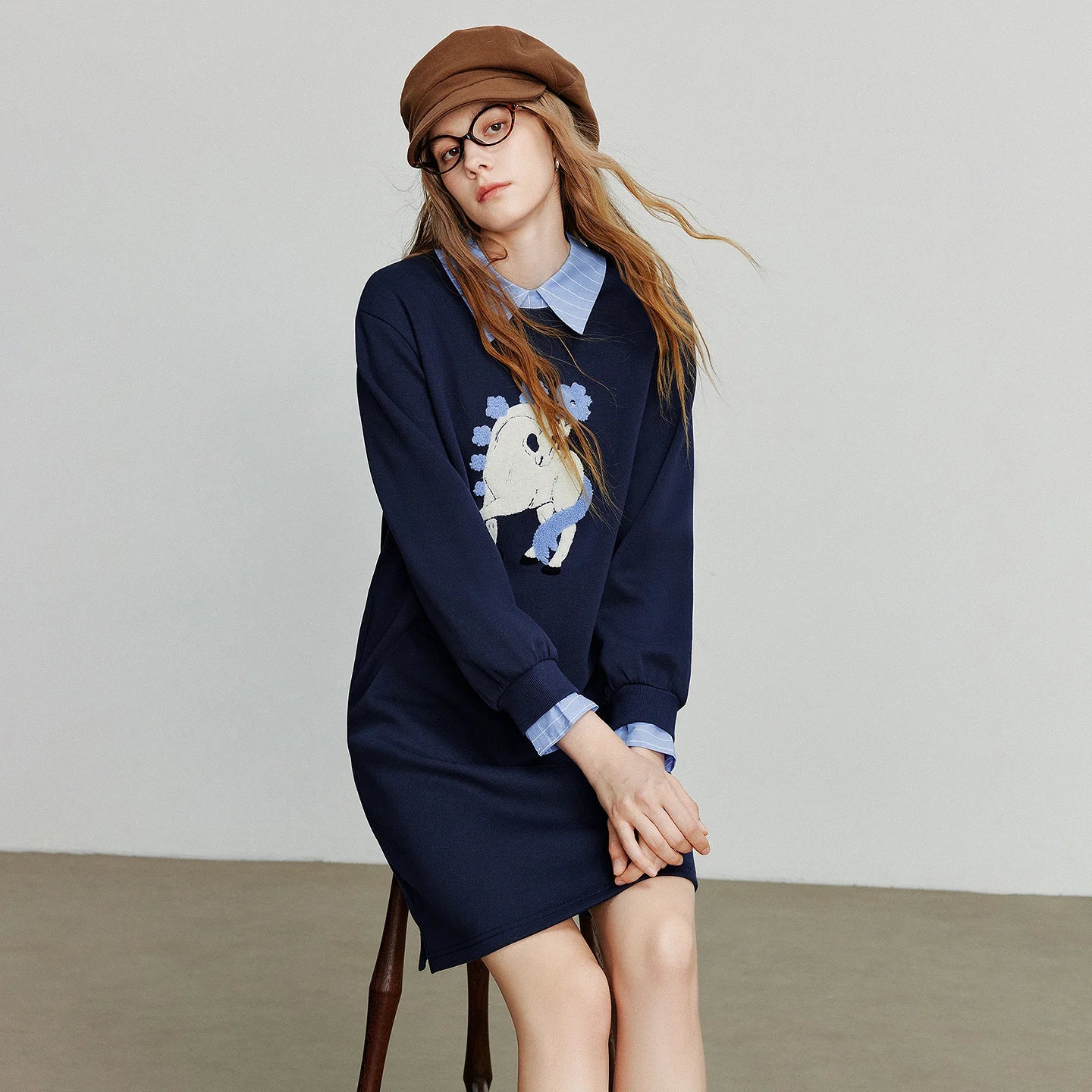 Robe deux-pièces brodée à motif poney pour femme