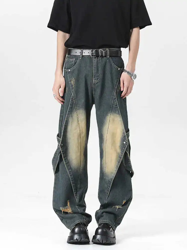Lässige Streetwear Oversize blaue Gothic Cargo Jeans