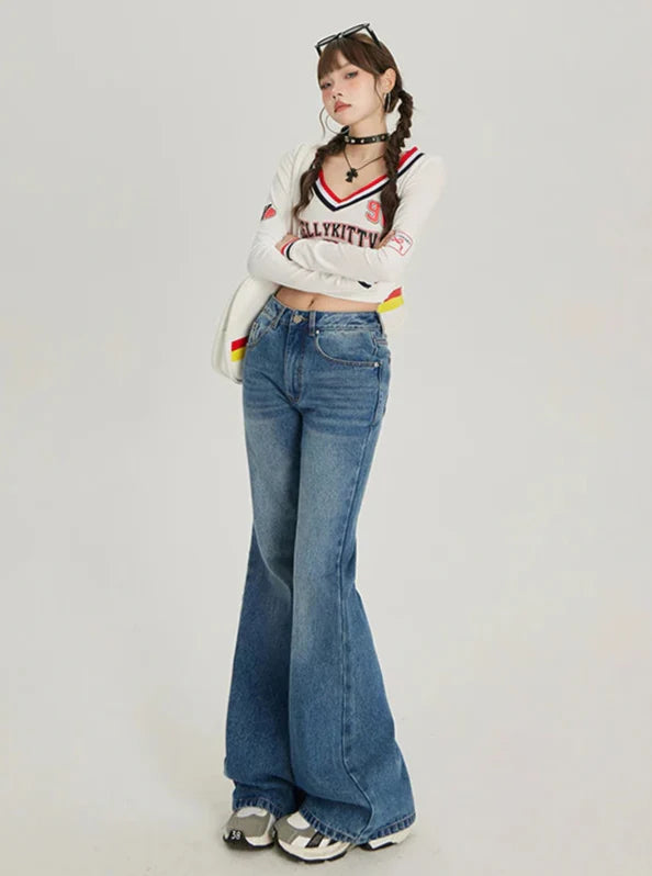Retro High Waist Flared Light Jeans