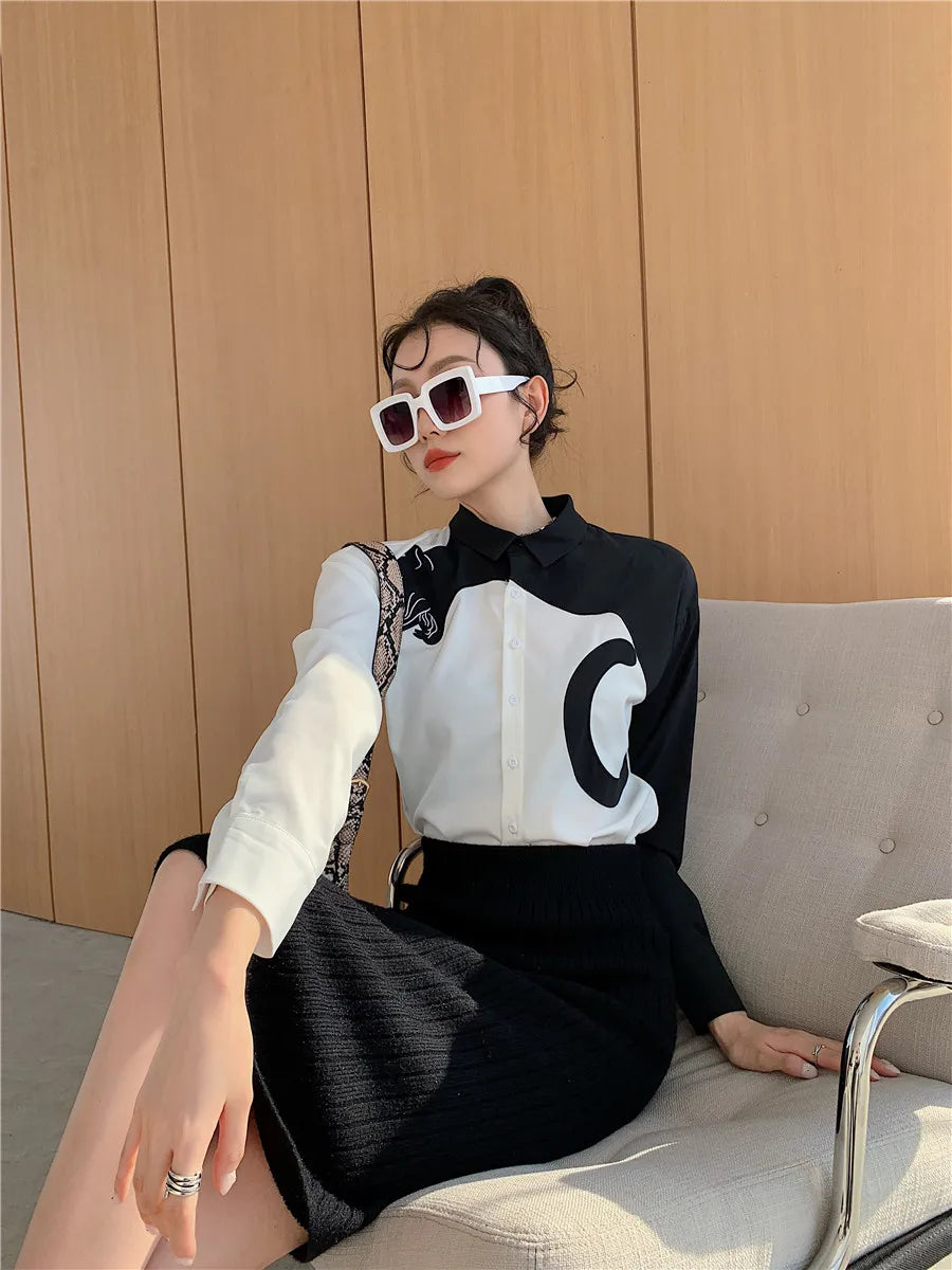 Y2K Leopard Embroidered Button-Up Blouse