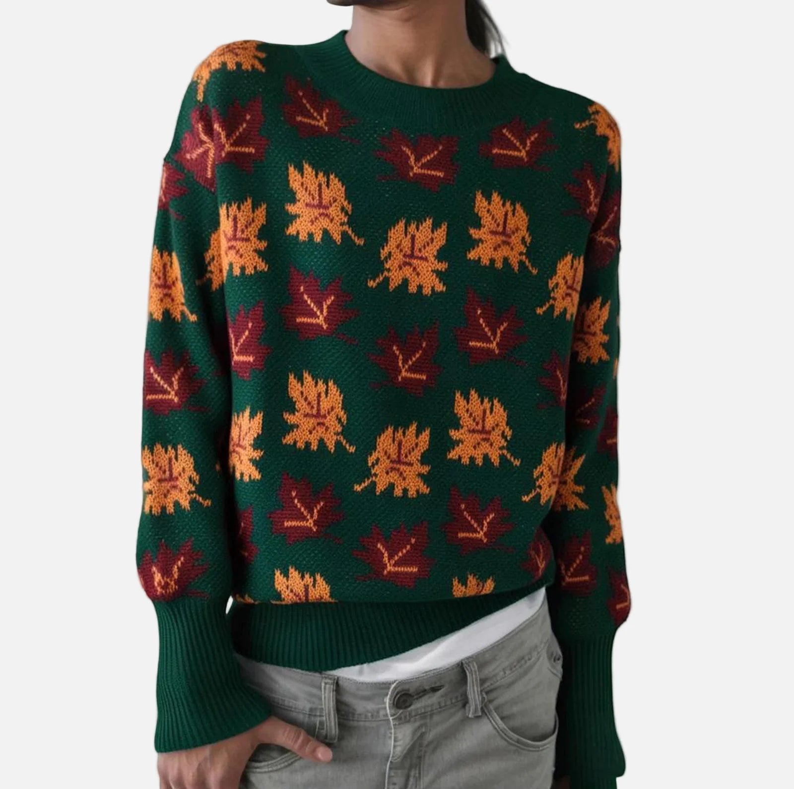 Streetwear Strickpullover mit Blätterprint