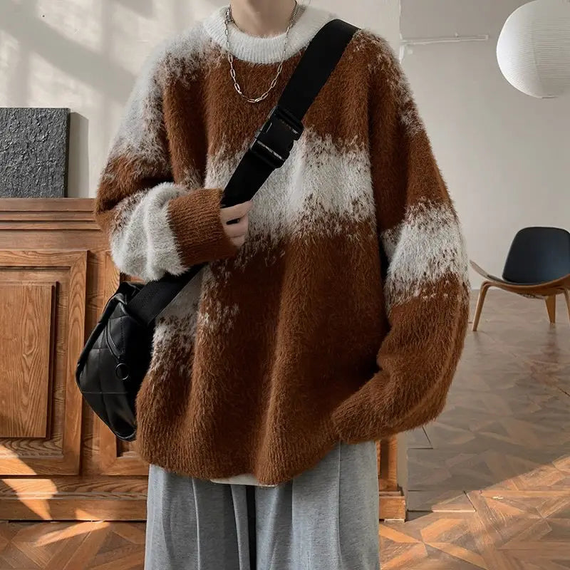 Gemütlicher Pullover im koreanischen Stil mit Kontrastfarben