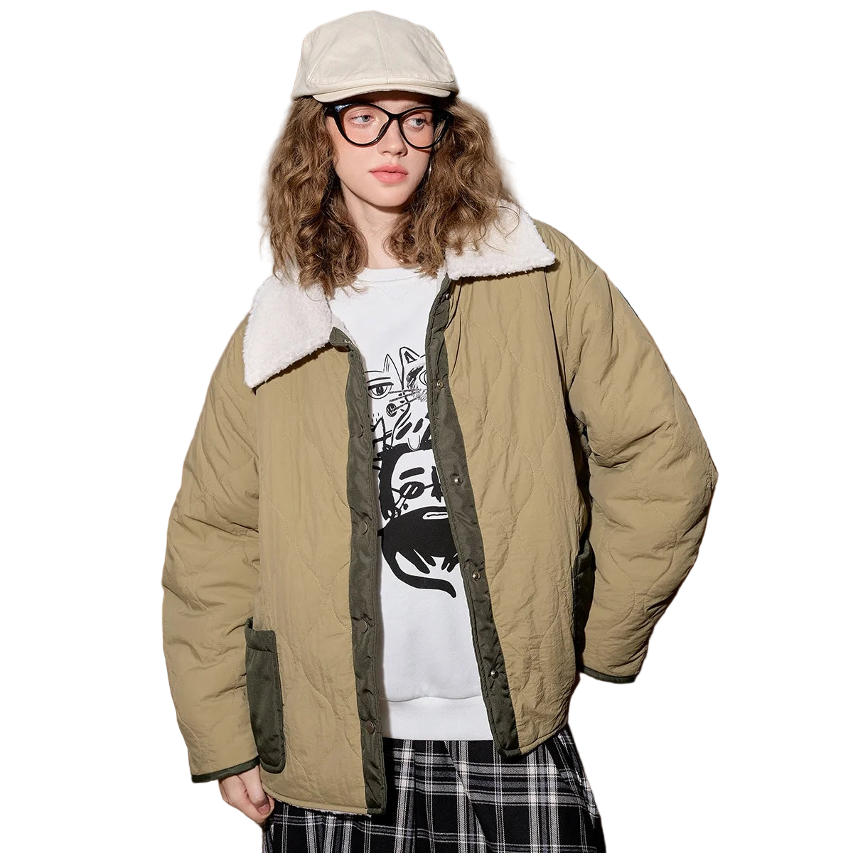 Colorblock Gourd-Pattern Short Puffer Jacket