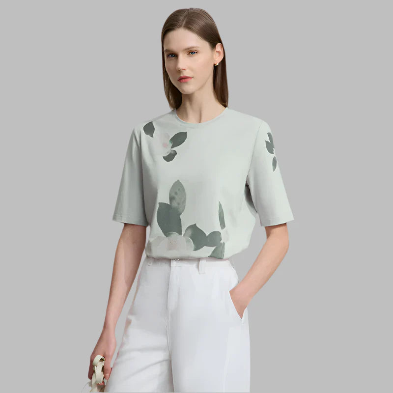 Floral Print Round Neck Summer T-Shirt