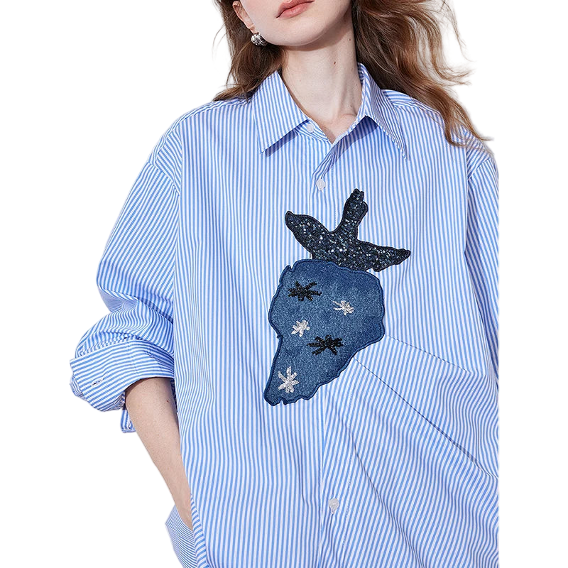 Chemise à manches longues pour femme à imprimé fraise rayé