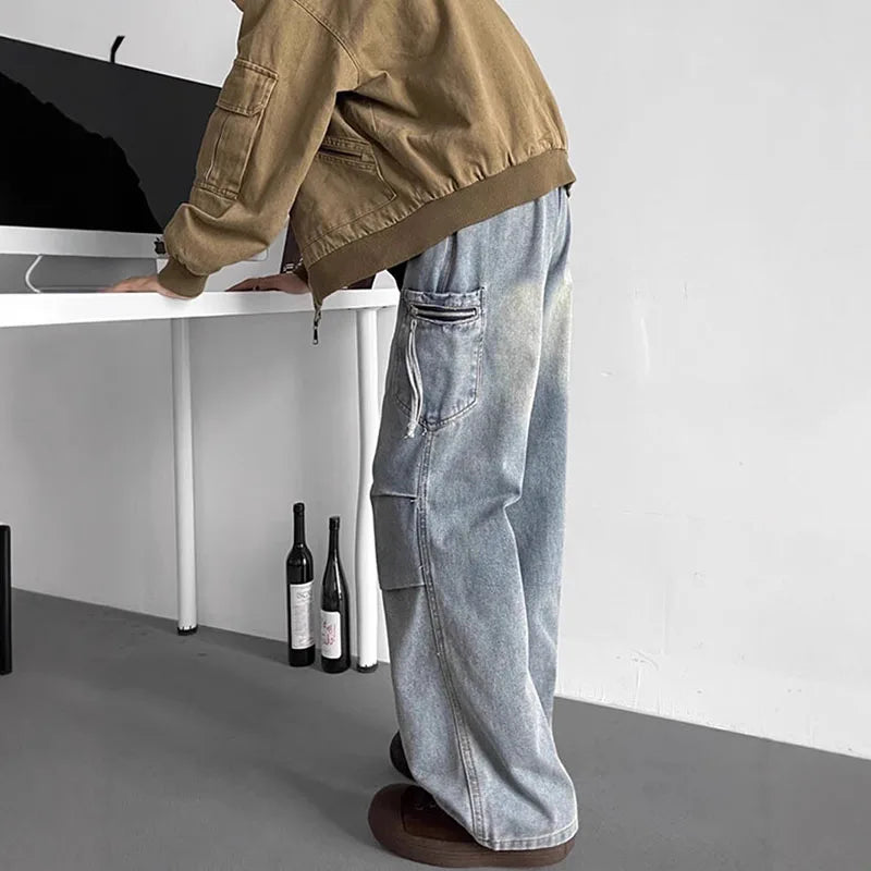 Jeans cargo amples plissés streetwear
