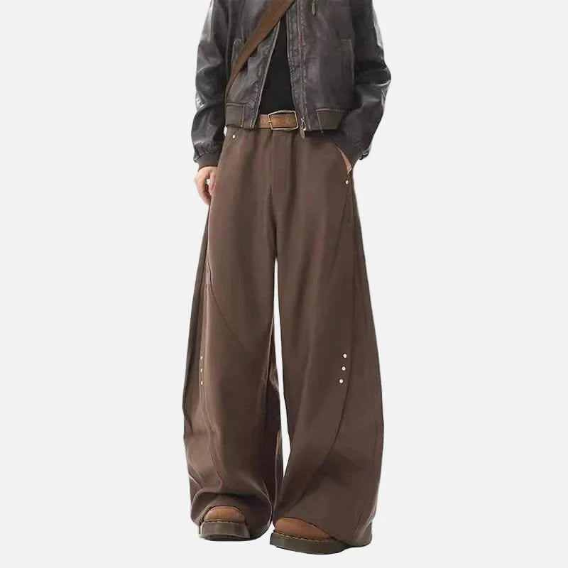 Luxuriöse schwarze Freizeithose mit weitem Bein und Krummsäbelmuster