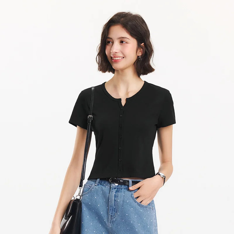 T-shirt slim brodé à manches courtes