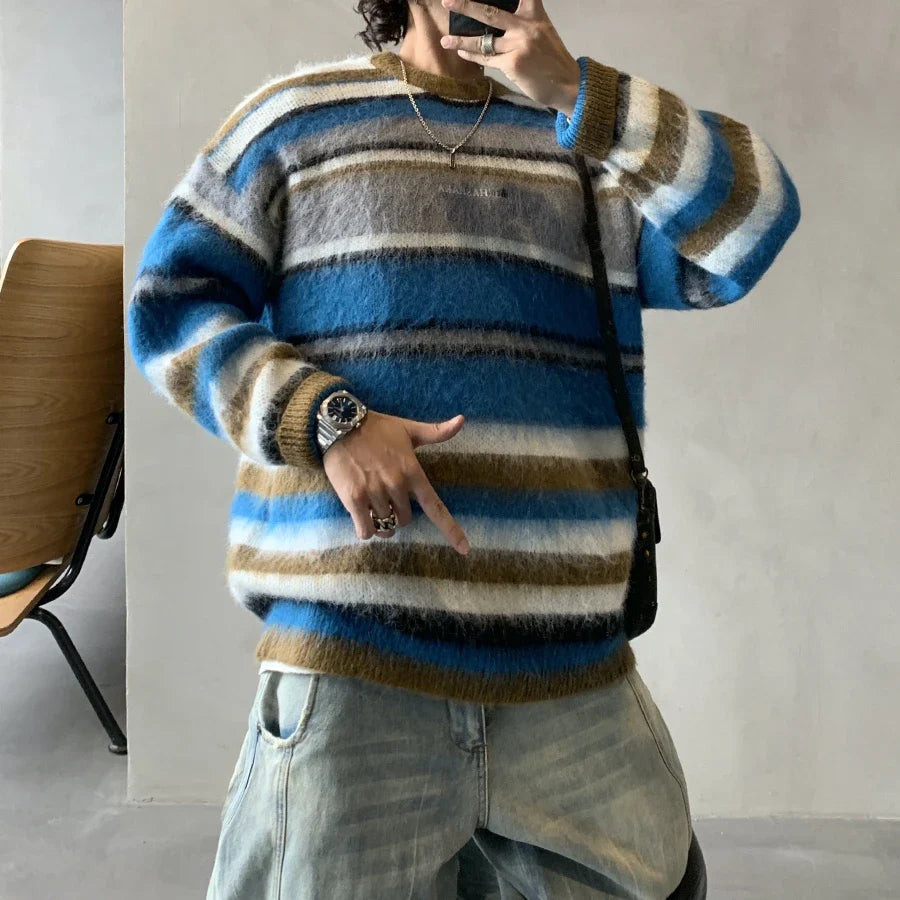 Gestreifter Strickpullover im koreanischen Hip-Hop-Stil