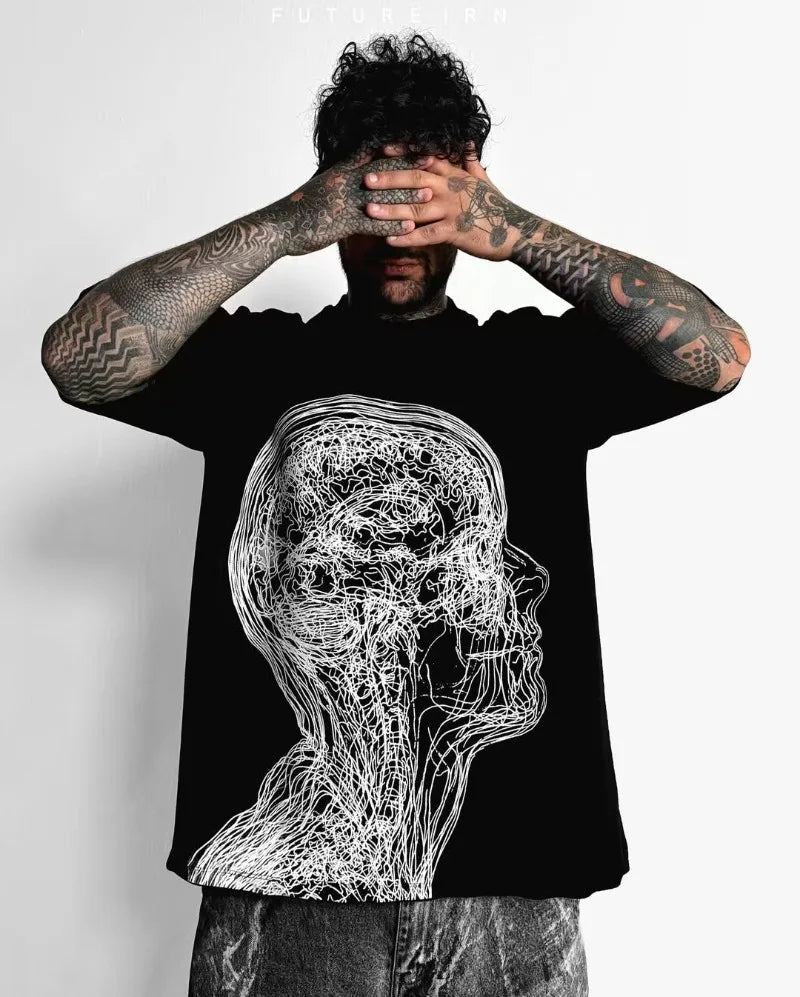 T-shirt ample à manches courtes style punk hip-hop gothique