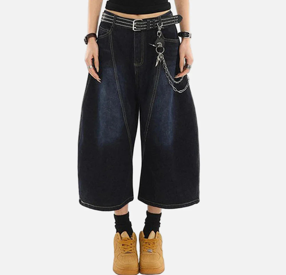 Retro-lässige, lockere Jeansshorts in Unifarben